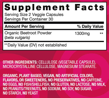 Harvest of Nature Beet Root Supplement 1300mg, 60 Capsules | Beet Root Powder, Energy & Endurance, Cardiovascular Health & Recovery, Vegan, Non-GMO