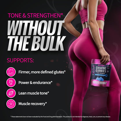 Bold Buns Creatine for Women – Supplement with Collagen & BCAA – Supports Muscle Development, Post-Workout Recovery, Skin Elasticity, Healthy Hair & Nail (30 Servings, Unflavored)