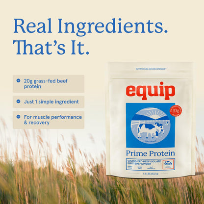 Equip Prime Chocolate Protein Powder - Gut-Friendly, No Sugar Protein Shake Powder with Grass-Fed Beef & Natural Collagen - Rich & Creamy Mix - 21g Per Serving - Whey & Dairy-Free (30 Scoops)