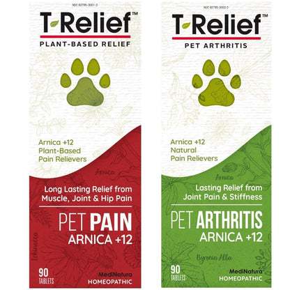 MediNatura Plant-Powered Pet Pain Relief Bundle T-Relief Pet Pain Tablets (90) + T-Relief Pet Arthritis (90) 12 Plant-Based Homeopathic Pain Relievers with Arnica - Support for Muscles, Joints + HIPS MediNaturaBuy Supplements Australia