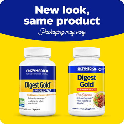 Enzymedica Digest Gold + Probiotics - Digestive Enzyme Supplement for Women & Men, Enzyme and Probiotic Capsules for Digestion, Gut Health Support, Helps Gas & Bloating, Vegetarian - 45 Caps