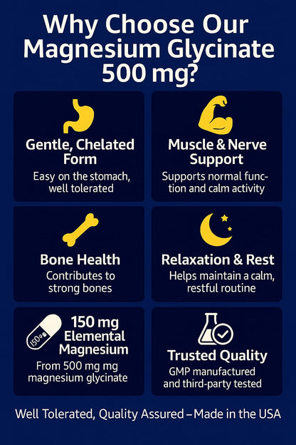 Magno-Humphries Magnesium Glycinate 500 mg - 100 Capsules | Gentle Chelated Form | Muscle, Nerve & Bone Support | Dietary Supplement | GMP Manufactured in The USA Magno-Humphries buy supplements Au