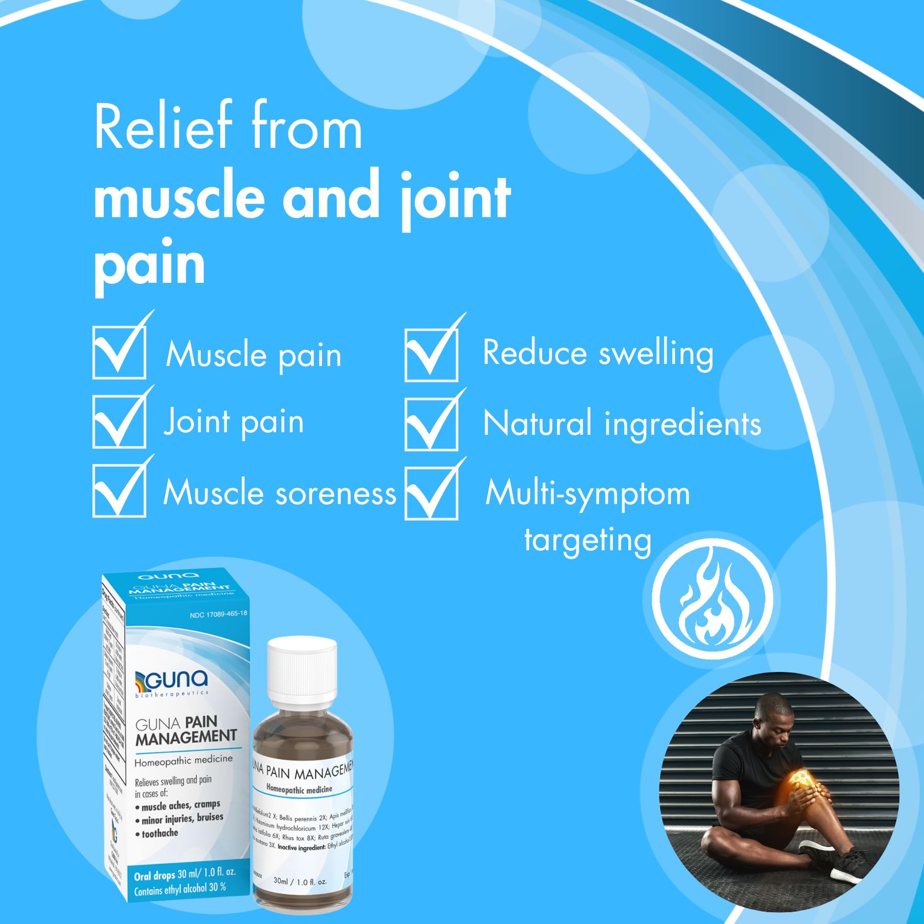 Guna Pain Management Relieves Muscle Pain, Muscle Soreness, Joint Pain, Swelling from Injuries & Bruises - 1 Ounce GUNABuy Supplements Australia