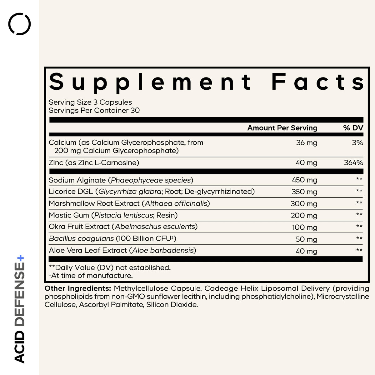 Codeage Acid Defense+ Supplement - Marshmallow Root, DGL Licorice, Aloe Vera, Probiotics, Alginic Acid, Zinc-L-Carnosine, Mastic Gum, Okra Fruit - Digestion Support - Non-GMO - 90 Capsules CodeageBuy Supplements Australia