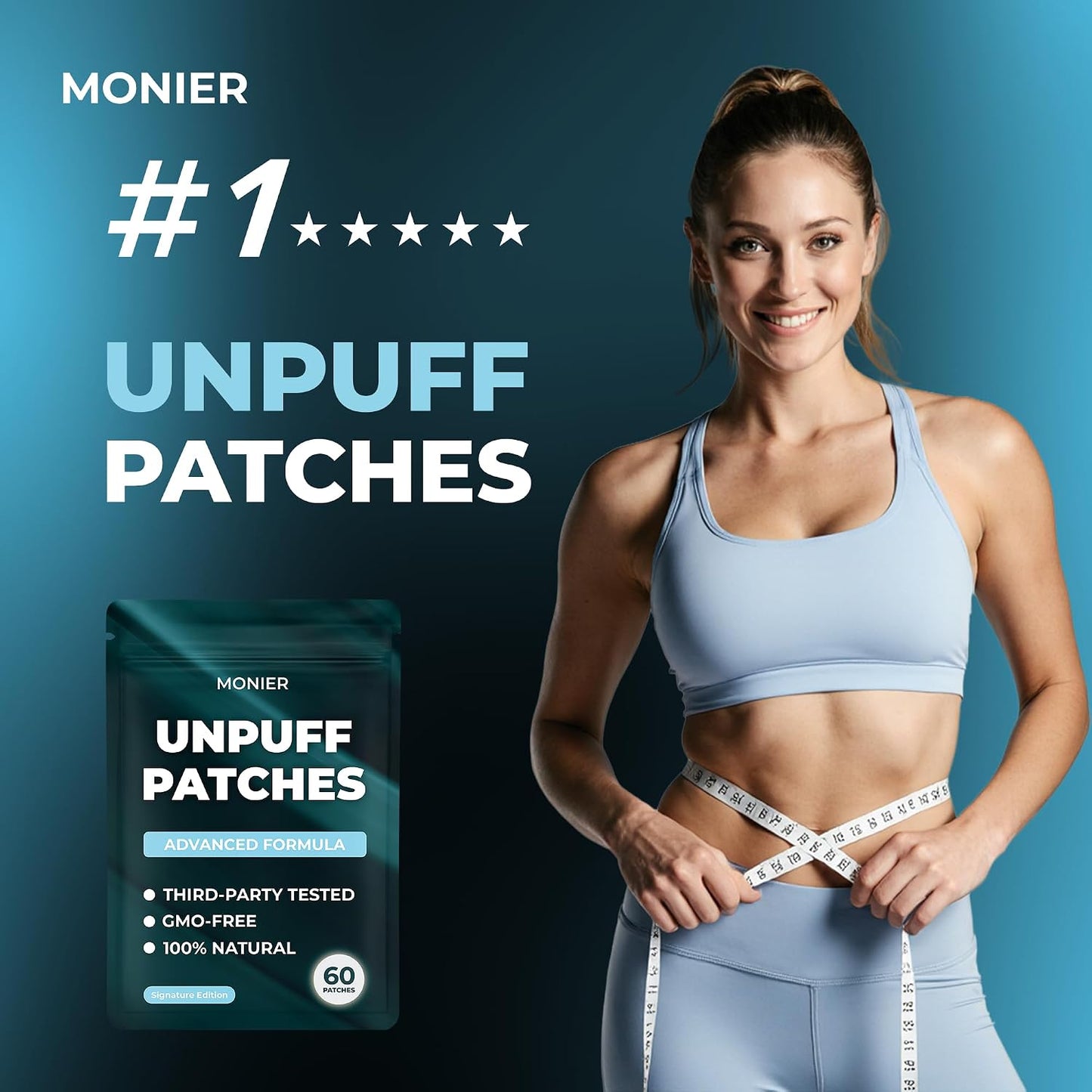 MONIER Unpuff Patches | with Dandelion & Ginger | Bloating, Water Retention | Bloating, Water Retention & Digestion, 60 Days Supply