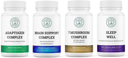 Total Wellness Bundle - 7 Mushroom Complex, Brain Support, Sleep Well, and Stress Adaptation