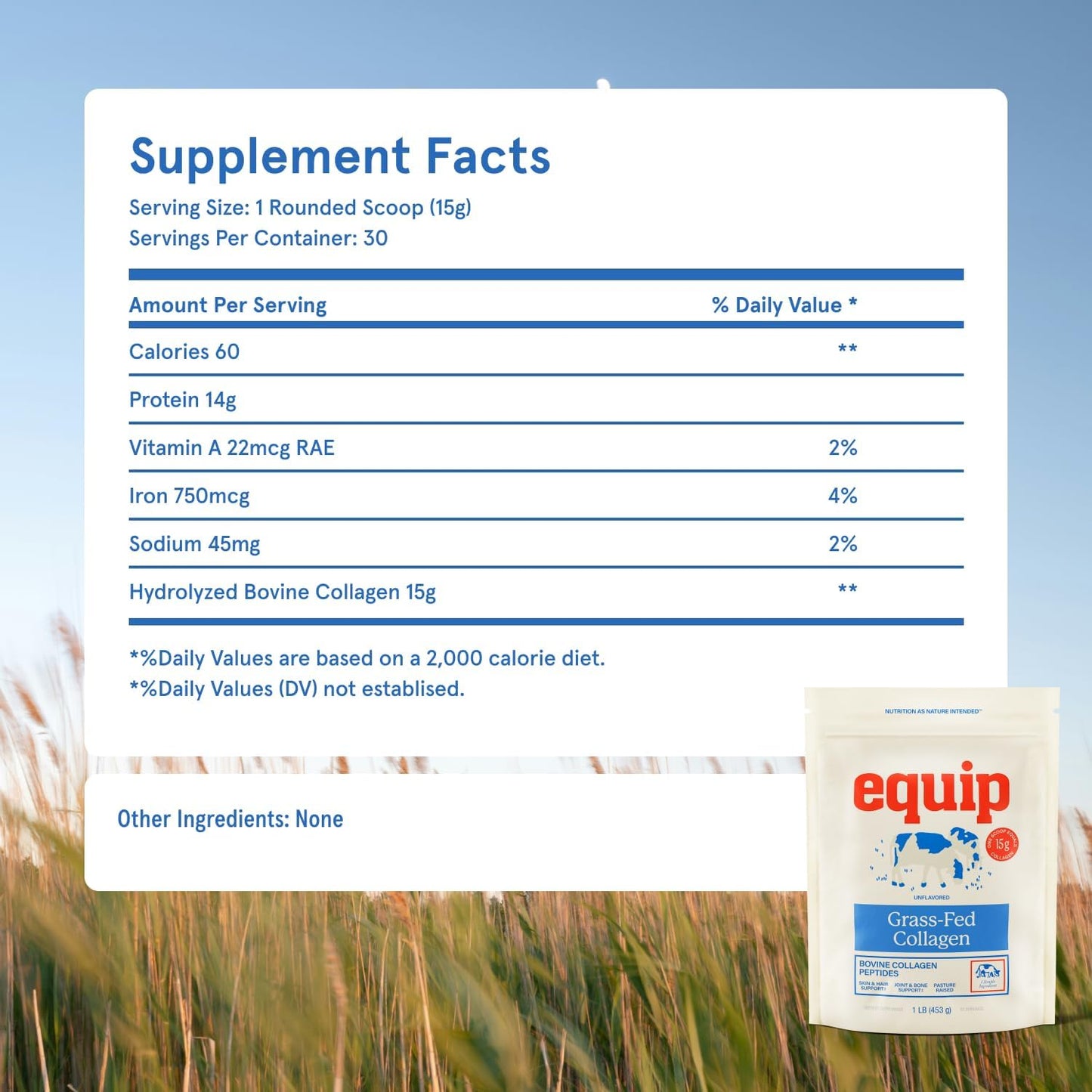 Equip Foods Grass Fed Collagen Powder | Hydrolyzed Bovine Collagen Peptides with Amino Acids | Prime Beef Collagen for Healthy Joints, Skin & Nails | Non-GMO, Paleo Friendly | 30 Servings, Unflavored