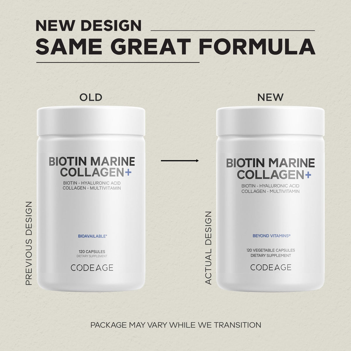 Codeage Biotin Marine Collagen Peptides - Wild-Caught Marine Collagen Types I & III, Biotin, Vitamins C & E, Hyaluronic Acid, Amino Acids, Fruit and Herb Blend, Non-GMO - 120 Capsules CodeageBuy Supplements Australia