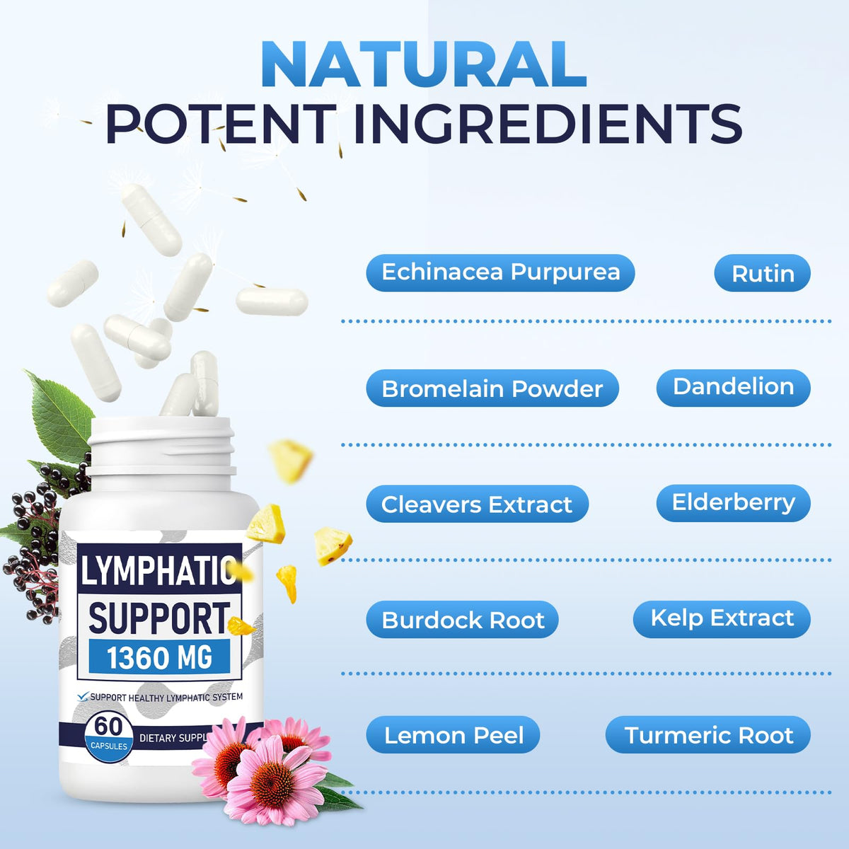 Lymphatic Drainage Supplements for Lymph System Cleanse & Immune Support, Lymphatic Support Supplement, Detox & Liver Health, Natural Herbal Blends with Echinacea, Dandelion, Burdock, 60 Capsules SOPMYBFRU buy supplements Au
