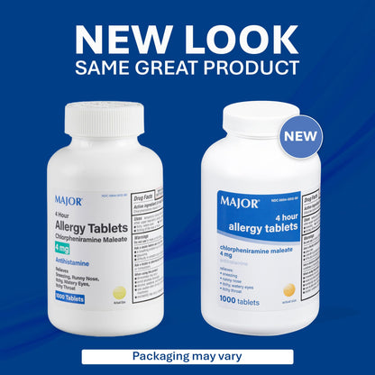 MAJOR 4 Hour Allergy Tablets - Chlorpheniramine Maleate - 4 mg - Antihistamine - 1000 Count (1 Pack) MAJOR buy supplements Au