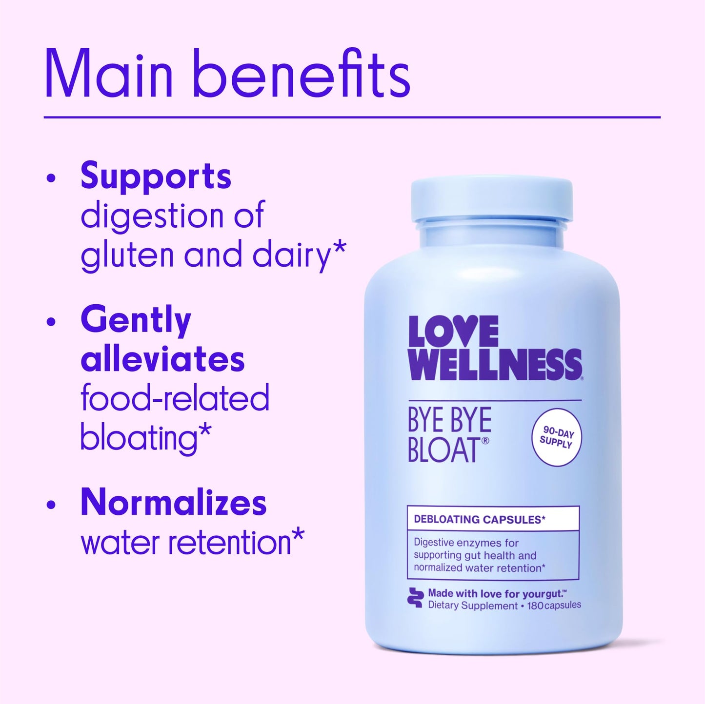 Love Wellness Bye Bye Bloat, Digestive Enzymes | Bloating Relief for Women | Help Reduce Gas Relief & Water Retention | Supports Digestive Health with Fenugreek & Dandelion | 180 Count Love Wellness buy supplements Au