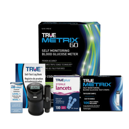 TRUE METRIX Meter Kit, Glucose Monitor, Supplies, Log Book, Solution | Includes Blood Glucose Meter, Case, 100 Test Strips, 100 Lancets, Lancing Device, Control Solution, Log Book