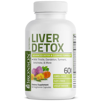 Bronson Liver Detox Advanced Detox & Cleansing Formula Supports Health Liver Function with Milk Thistle, Dandelion Extract, Turmeric, Artichoke Leaf & More, Non-GMO, 60 Vegetarian Capsules