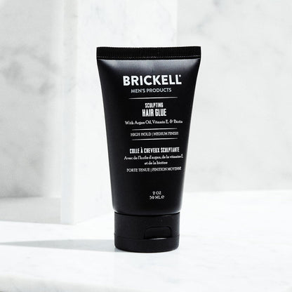 Brickell Men's Hair Styling Sculpting Hair Glue For Men, All Day Lasting Hold for Sculpting and Shaping Hair, With Argan Oil, Vitamin E, and Aloe, 2 Ounce, Scented