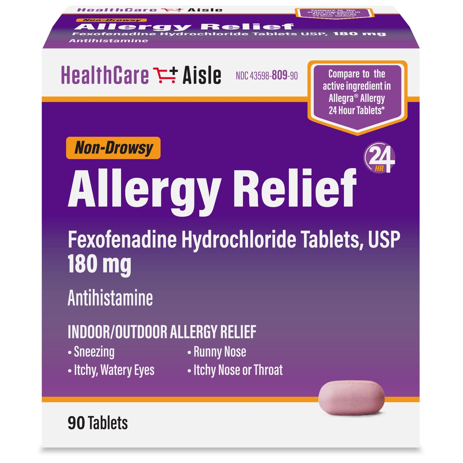 HealthCareAisle Allergy Relief - Fexofenadine Hydrochloride Tablets USP, 180 mg, 90 Tablets, Allergy Medication, Non-Drowsy 24-Hour Relief HealthCareAisle buy supplements Au
