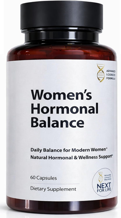 Supplement bottle labeled 'Women's Hormonal Balance' on a white background