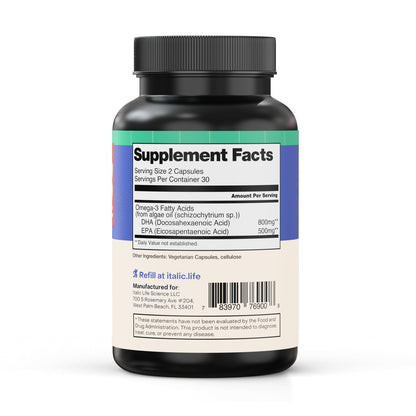 Italic LIfe Sciences Mega DHA Omega-3 1300mg – 800mg DHA, 500mg EPA – Brain Health Supplement for Memory, Focus & Mental Clarity – High Potency Fish Oil – Non-GMO, Third-Party Tested – 60 Capsules Italic Life Sciences buy supplements Au