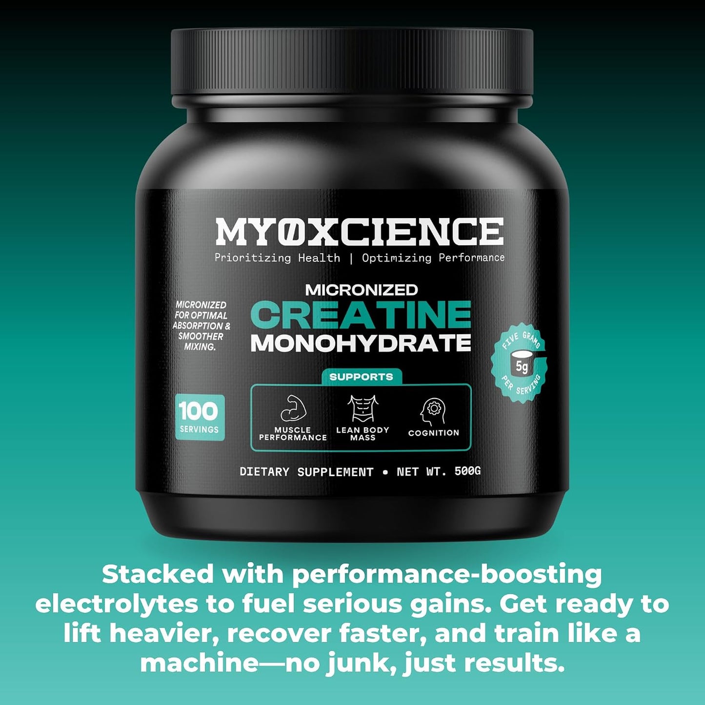 MYOXCIENCE Micronized Creatine | Supports Muscle Performance, Lean Body Mass, & Cognition | 100 Servings
