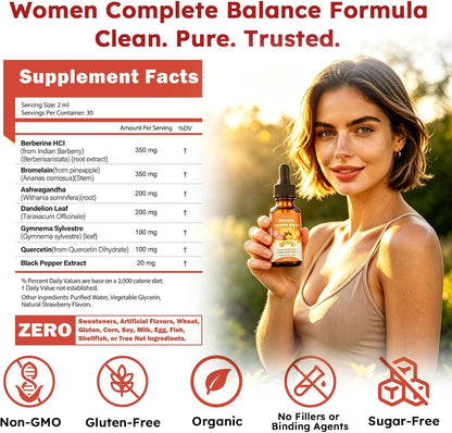 Gut Biofilm Ritual Liquid Drops, 7-in-1 Berberine Blend w. Black Pepper Bromelain Dandelion Ashwagandha for Daily Gut Cleanse, Metabolism & Digestive Health Gluten Free for Women