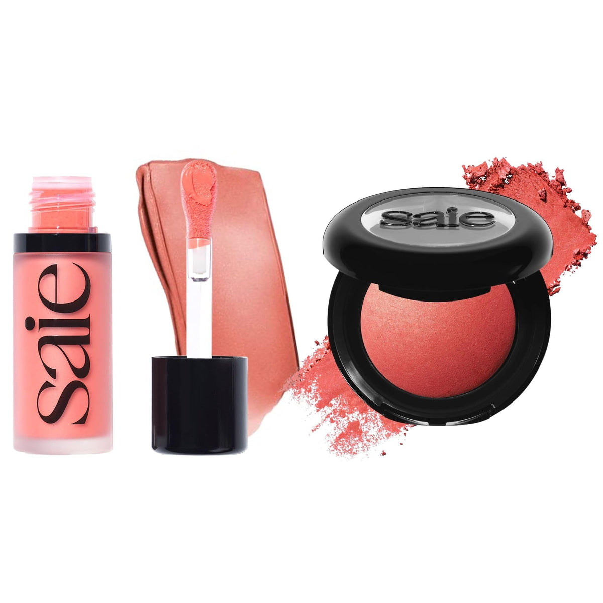 Saie Cheek Flush Duo - Dew Liquid Blush (.40 oz, Poppy), SuperSuede Baked Powder Blush (.01 oz, Stella) - Layerable, Skin-Nourishing Blushes for a Seamless Radiant Finish SaieBuy Supplements Australia