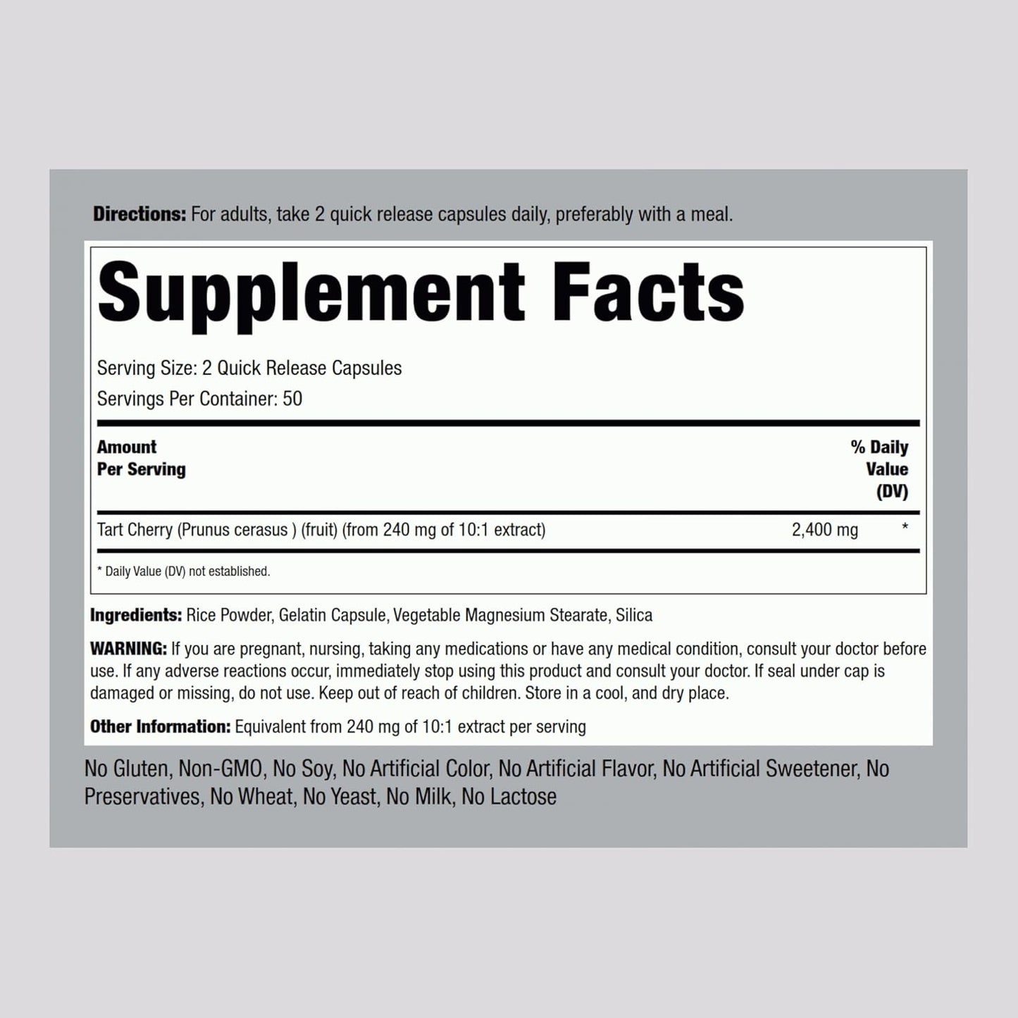 Piping Rock Tart Cherry Capsules | 100 Count | Concentrated Extract | Non-GMO, Gluten Free Supplement
