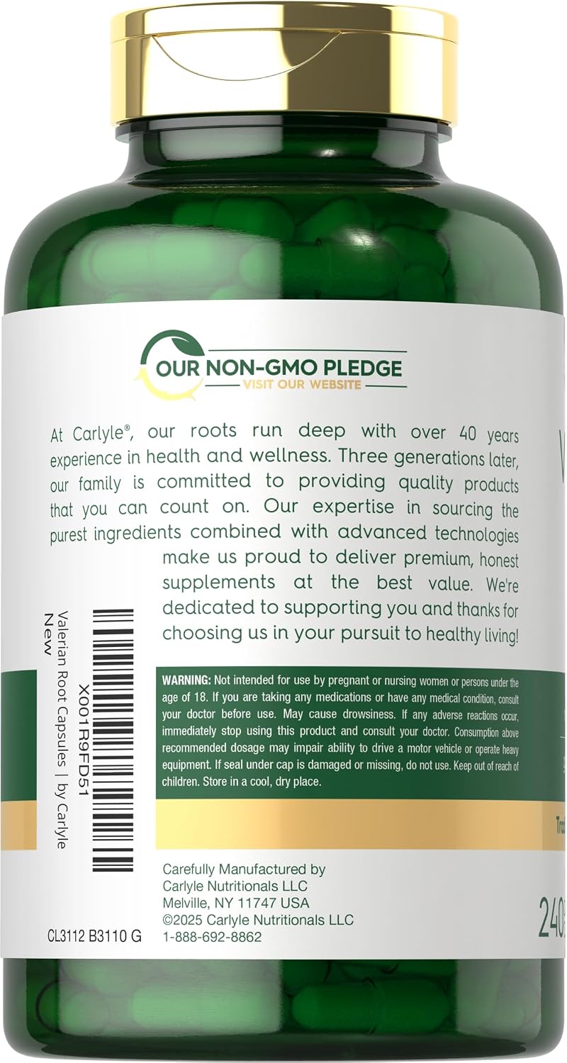 Carlyle Valerian Root Extract Supplement | 240 Capsules | Traditional Herbal Formula | Non-GMO & Gluten Free
