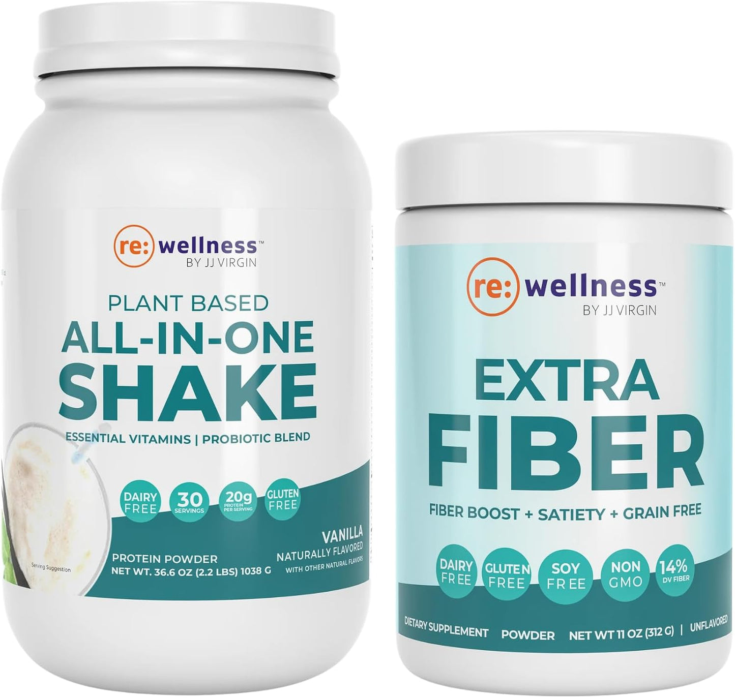 Reignite Wellness by JJ Virgin Vanilla Plant Based All-in-One Shake and Extra Fiber Powder Supplement