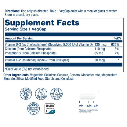 SOLARAY Vitamin D3 K2, K2 D3 Vitamin Supplement for Calcium Absorption, Bone Strength, Cardiovascular & Immune Function Support, Made Without Soy, 60-Day Guarantee, 60 Servings, 60 VegCaps SOLARAY buy supplements Au