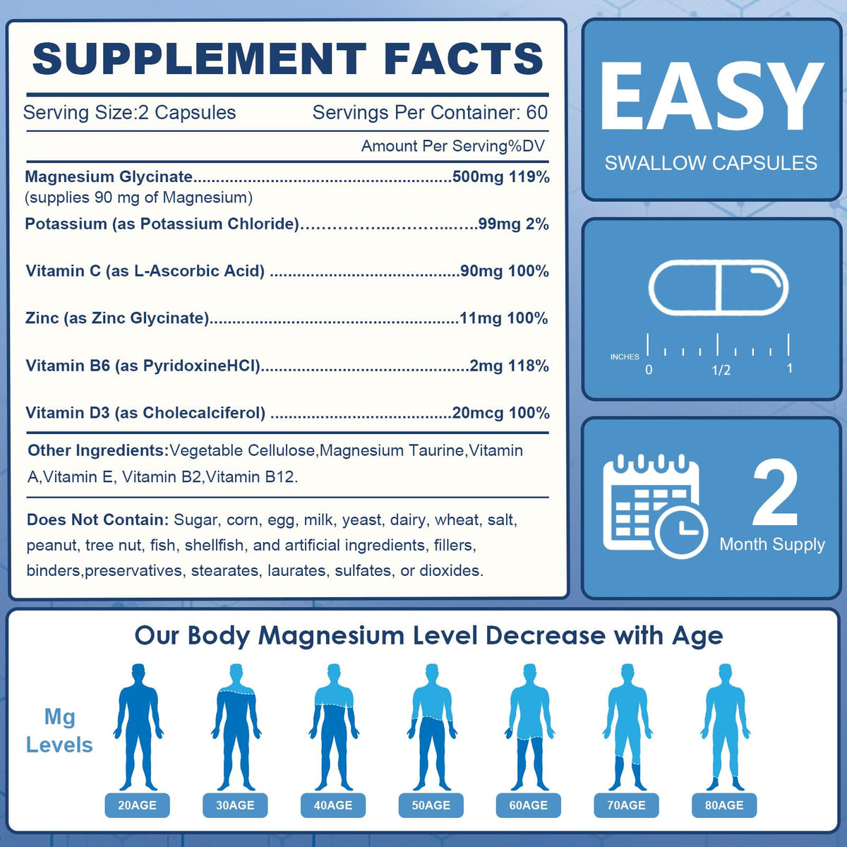 NATURE TARGET Magnesium Glycinate 500mg, Chelated Magnesium with Zinc & Vitamin D3 for Muscle, Nerve & Bone, Support Heart Health & Leg Cramp, Strength Immune System - 120 Capsules NATURE TARGETBuy Supplements Australia