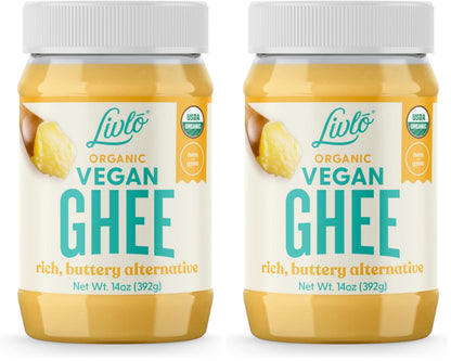 Livlo Organic Vegan Ghee - Plant Based Butter - No Refrigeration Necessary - Dairy, Soy Free, and Gluten Free Substitute to Ghee and Butter - 14 oz.