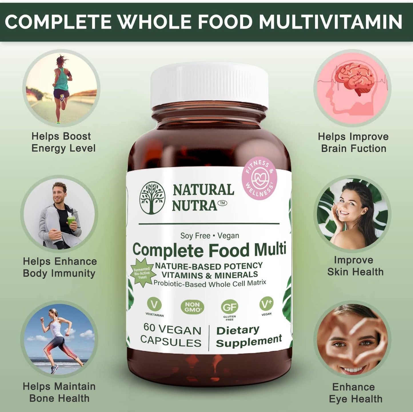 Natural Nutra Whole Food Complete Multivitamin, 60 Capsules | Mineral for Unisex, Energy Booster, Helps Maintain Bone Health, Improves Brain Function & Skin, Helps Enhance Immunity