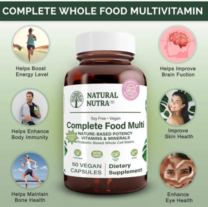 Natural Nutra Whole Food Complete Multivitamin, 60 Capsules | Mineral for Unisex, Energy Booster, Helps Maintain Bone Health, Improves Brain Function & Skin, Helps Enhance Immunity