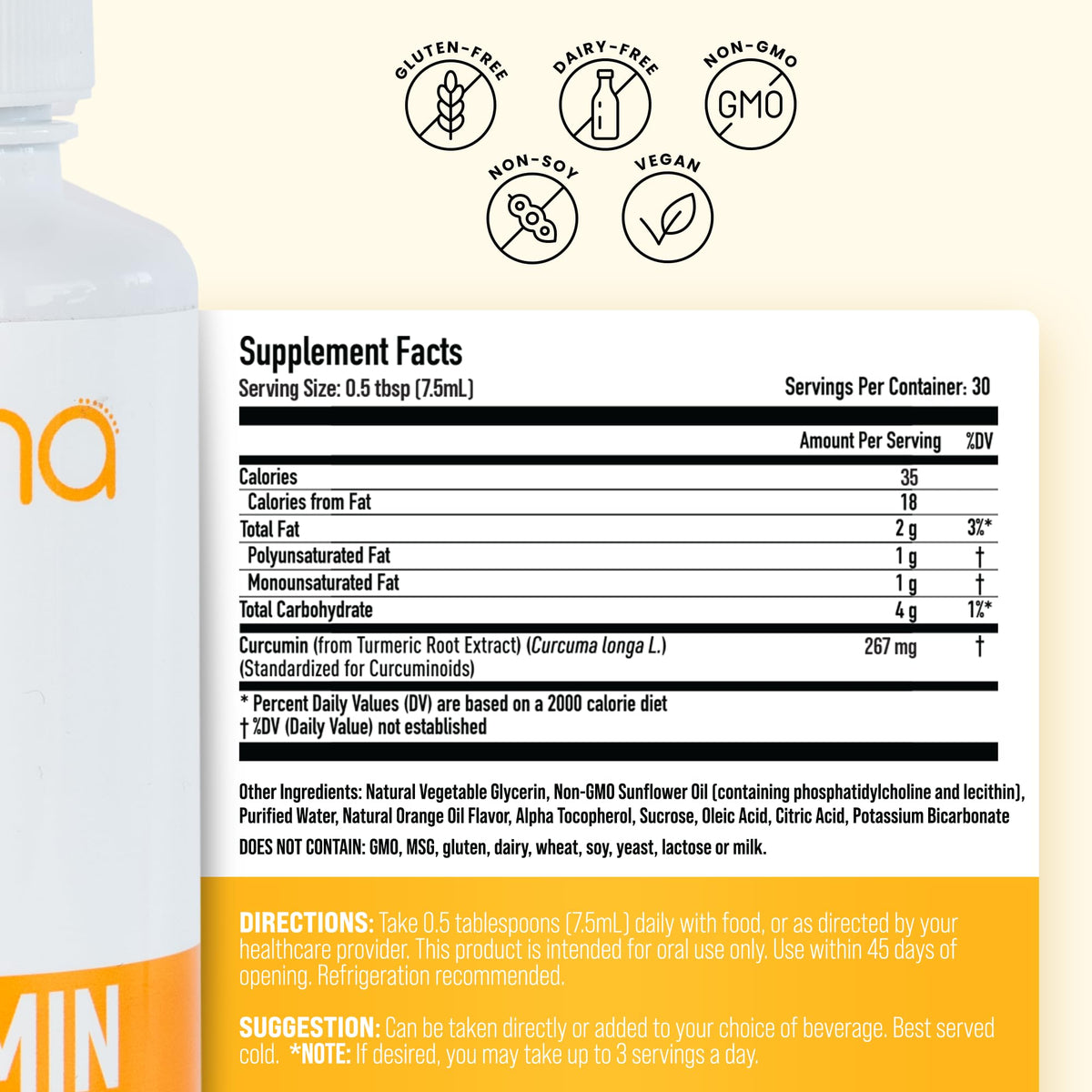 Manna Vitamins Evolved Liposomal Liquid Curcumin for Advanced Absorption Best Turmeric Supplement for Daily Joint & Immune Health Support - Vegan, Non-GMO, 95% Curcuminoids (1 Pack) Manna Vitamins EvolvedBuy Supplements Australia