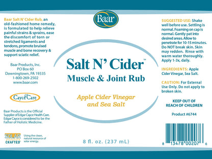 Baar Salt N' Cider Rub - Aids Bruised Ligaments & Tendons, Strains, Sprains & Bone Recovery, 8 fl. oz. BaarBuy Supplements Australia