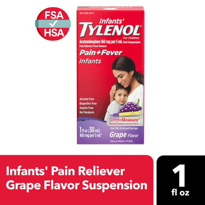 Infants' Tylenol Oral Suspension Liquid Medicine with Acetaminophen, Baby Fever Reducer & Pain Reliever for Minor Aches & Pains, Sore Throat, Headache & Toothache, Grape Flavor, 1 fl. oz TylenolBuy Supplements Australia
