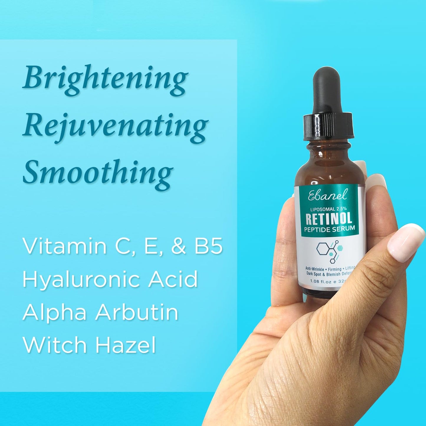Ebanel Bundle of 2.5% Retinol Serum, Hyaluronic Acid Serum, and Exfoliating Face Scrub Peeling Gel 4.12 Oz