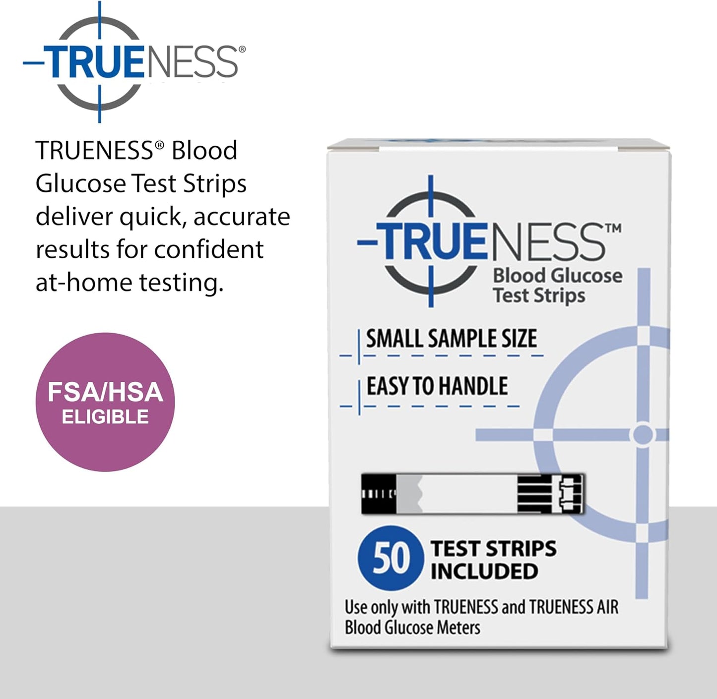 TRUENESS Blood Glucose Test Strips, 50 Count | Blood Glucose Test Strips Compatible with TRUENESS Family of Self Monitoring Blood Glucose Meters, Fast 5 Second Results
