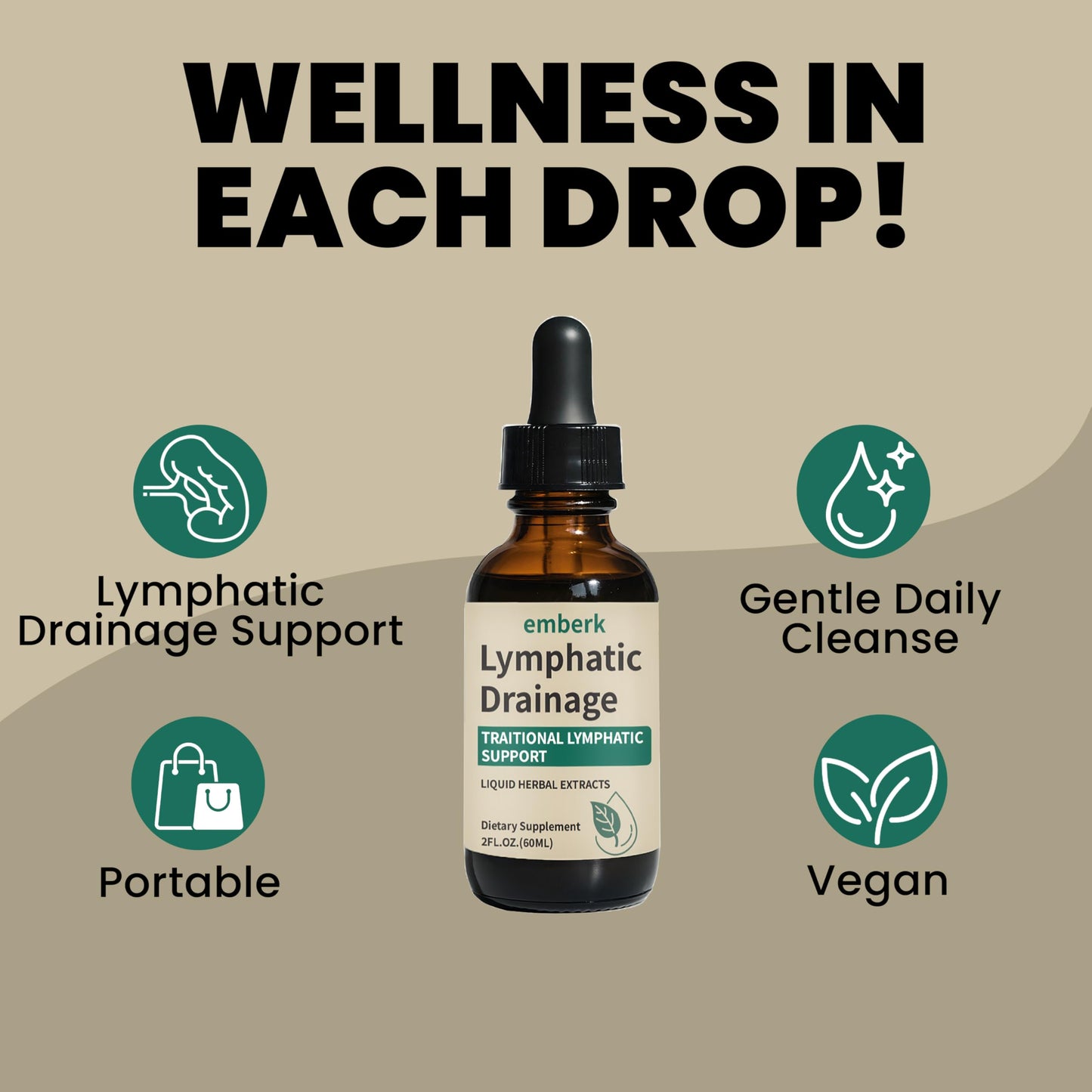 Lymphatic Drainage Drops, 2000mg Herbal Blend with Elderberry & Echinacea Dandelion，– Supports Lymphatic Drainage