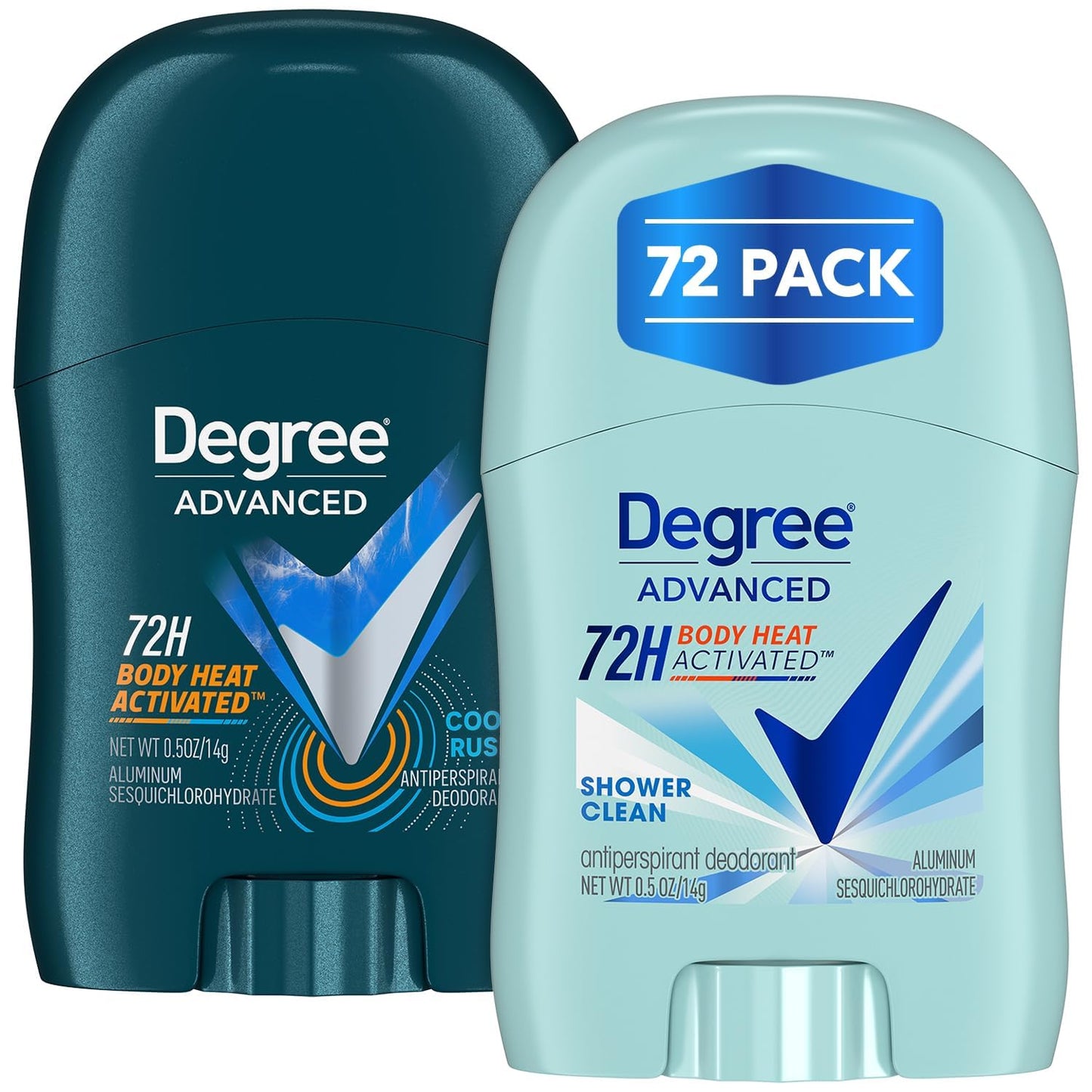 Degree Advanced Travel Deodorant Bulk Variety 24-Pack, 0.5 Oz Ea | 72H Body Heat Activated Mini Antiperspirant Deodorant Bundle | 12 Cool Rush for Men + 12 Shower Clean for Women