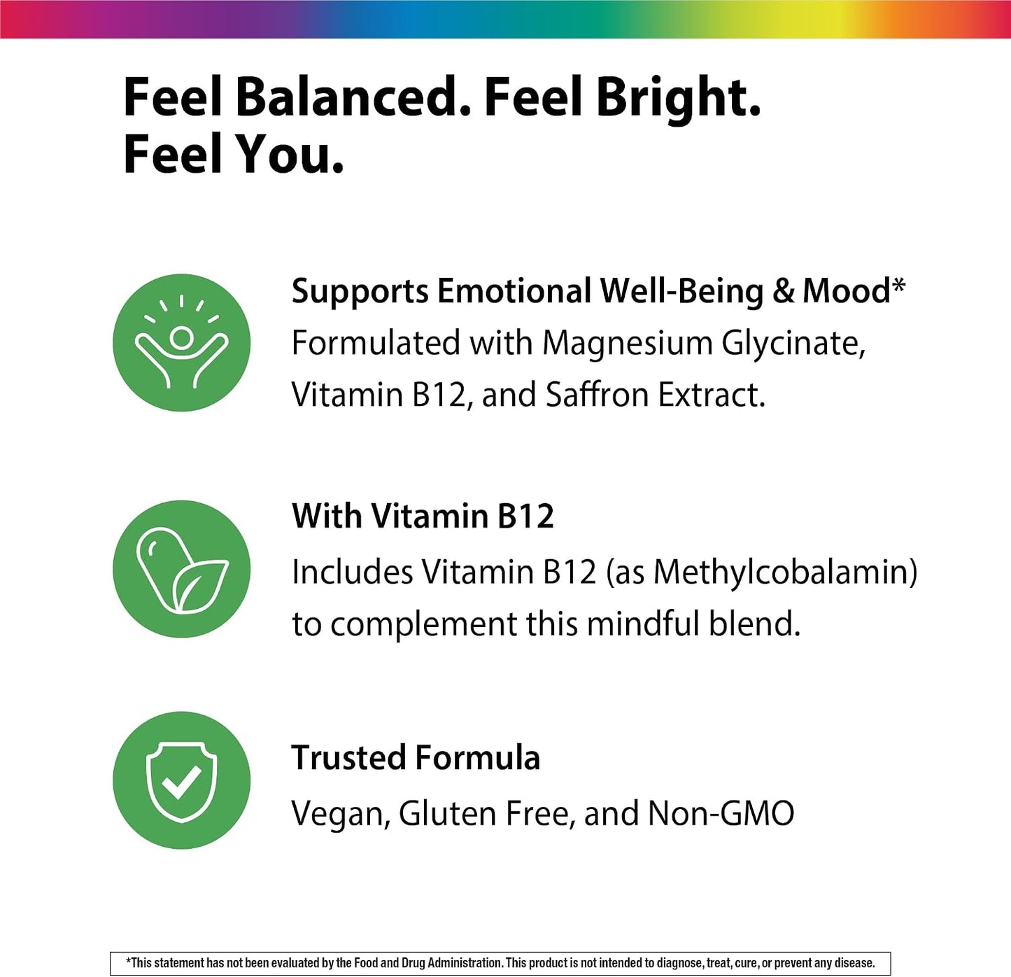Rainbow Light Saffron Extract + Magnesium Glycinate Supplement | 90 Capsules | With Methyl B12 | Helps Support a Positive Mood | Vegan, Non-GMO and Gluten Free