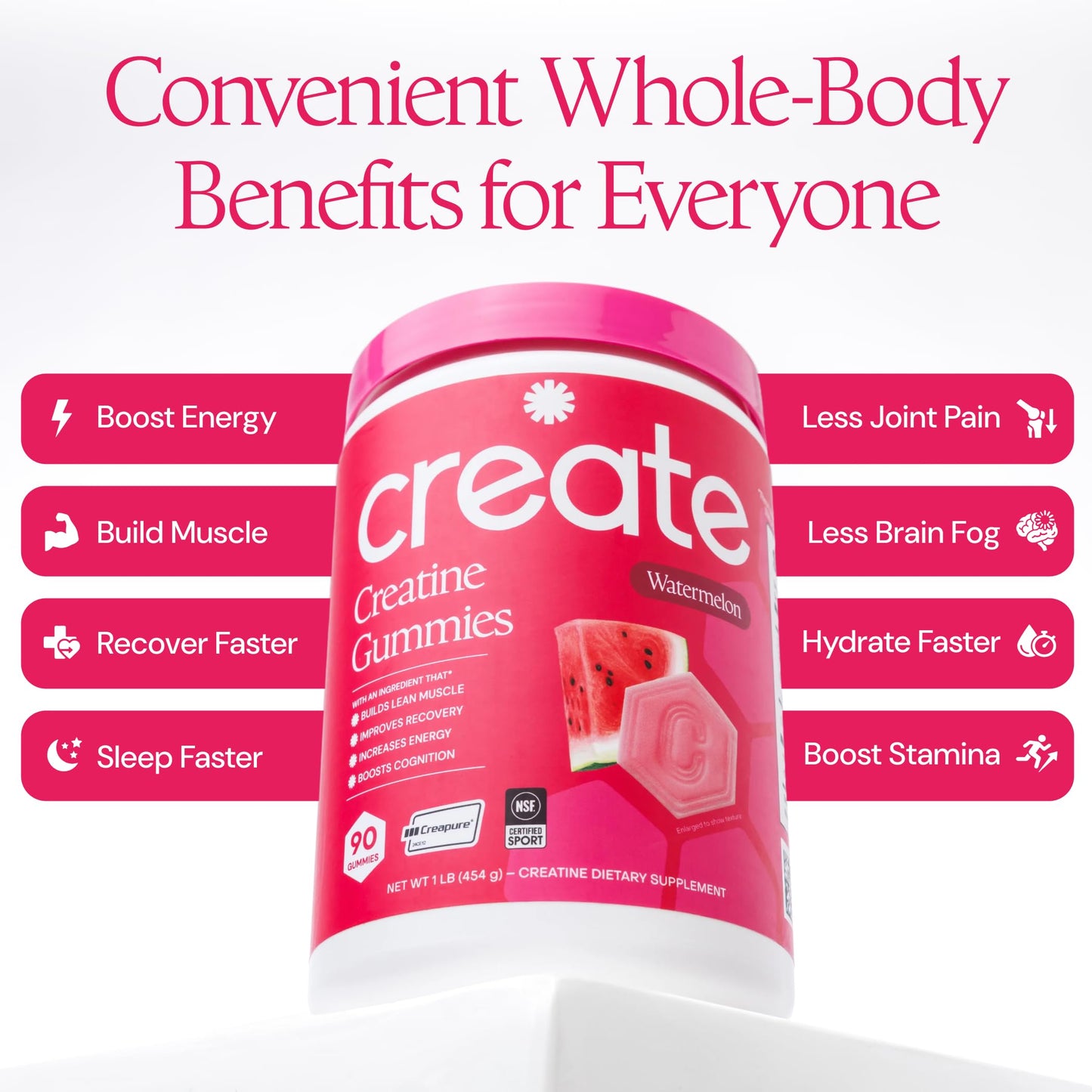 Create Creatine Monohydrate Gummies for Men & Women, Boost Focus, Strength, and Endurance, Anti-Melting Formula, Vegan, Gluten-Free, Non-GMO, 1.5g of Creatine per Gummy (Orange)