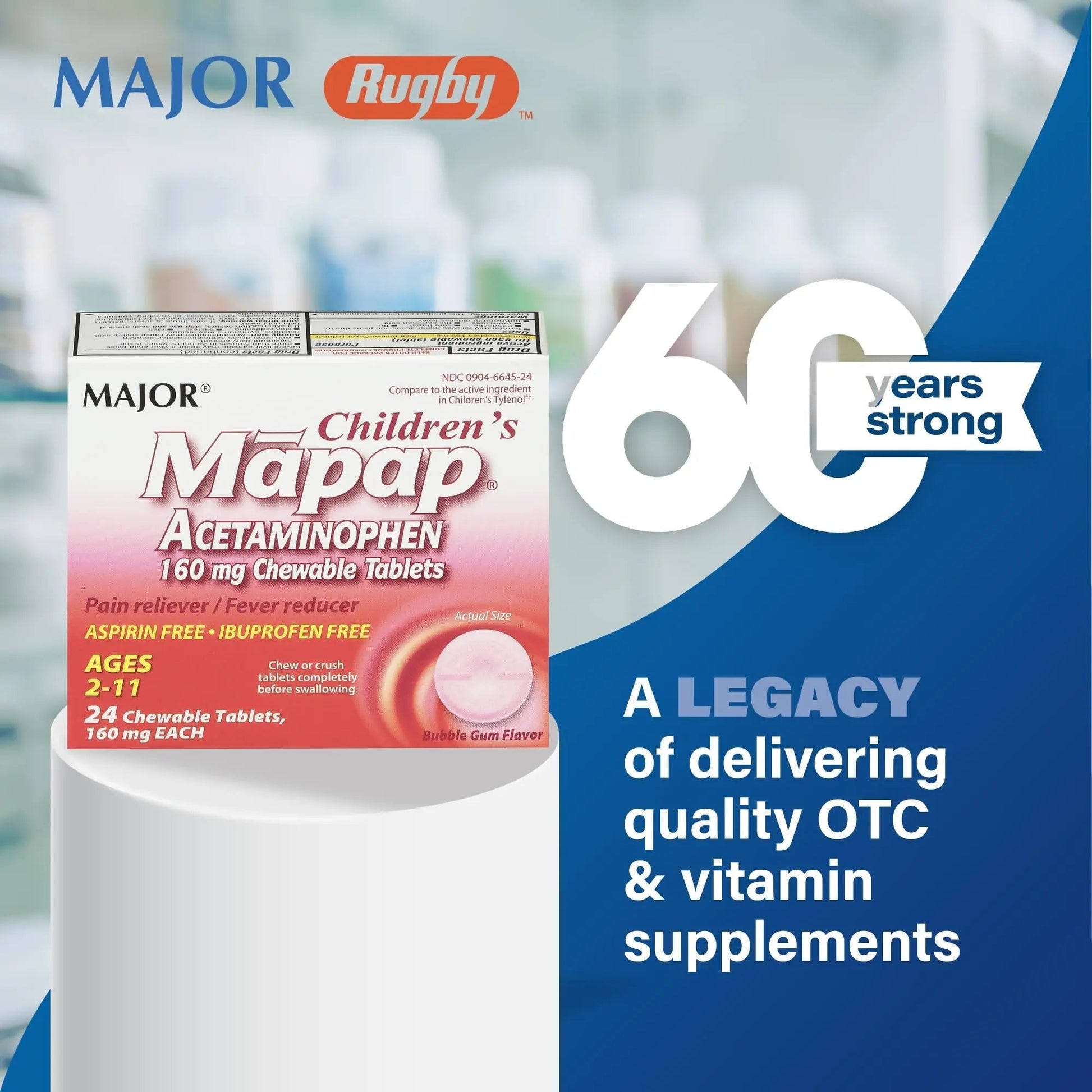 MAJOR Children’s Mapap Acetaminophen 160 mg Chewable Tablets - Pain Reliever/Fever Reducer - Aspirin Free - Ibuprofen Free - for Ages 2 to 11-24 Count (3 Pack) MAJORBuy Supplements Australia