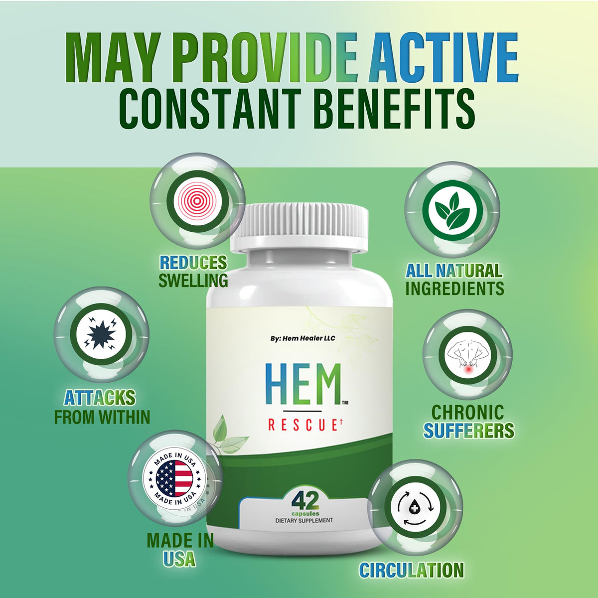Hem Healer Hem Rescue Hemorrhoid Treatment Supplement - All Natural, Reduces Discomfort & Swelling, Boosts Blood Flow, Oral Botanical Blend, Made in USA - (1 Bottle Pack) Hem HealerBuy Supplements Australia