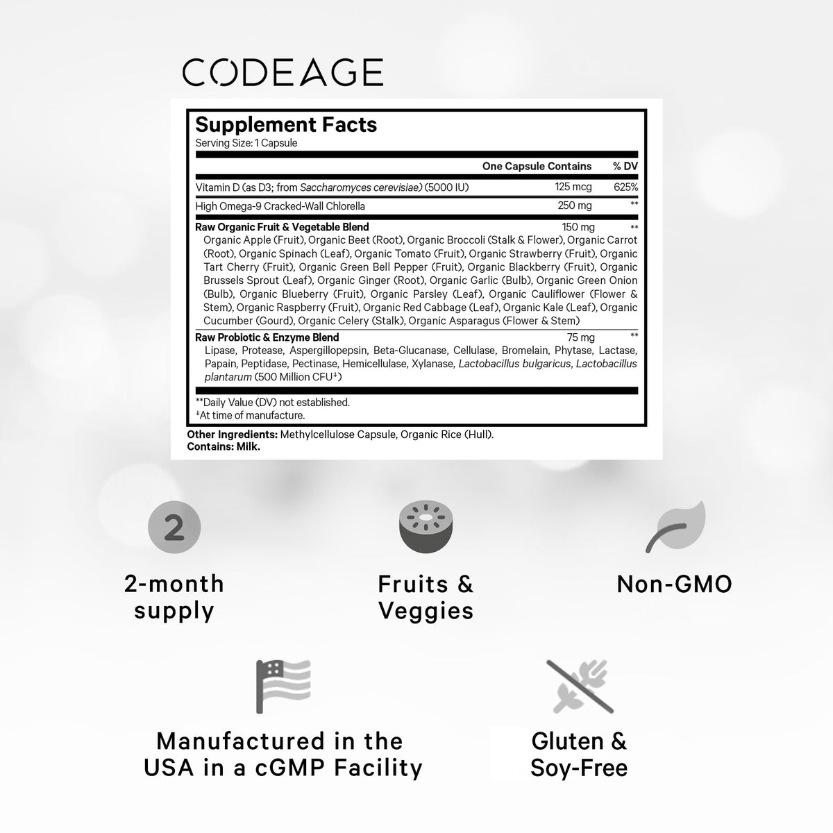 Codeage Raw Vitamin D3+ High Potency 5000 IU Supplement from Saccharomyces Cerevisiae - Raw Vitamin, Probiotics, Digestive Enzymes, Fruits & Greens - 2-Month Supply - 60 Capsules CodeageBuy Supplements Australia