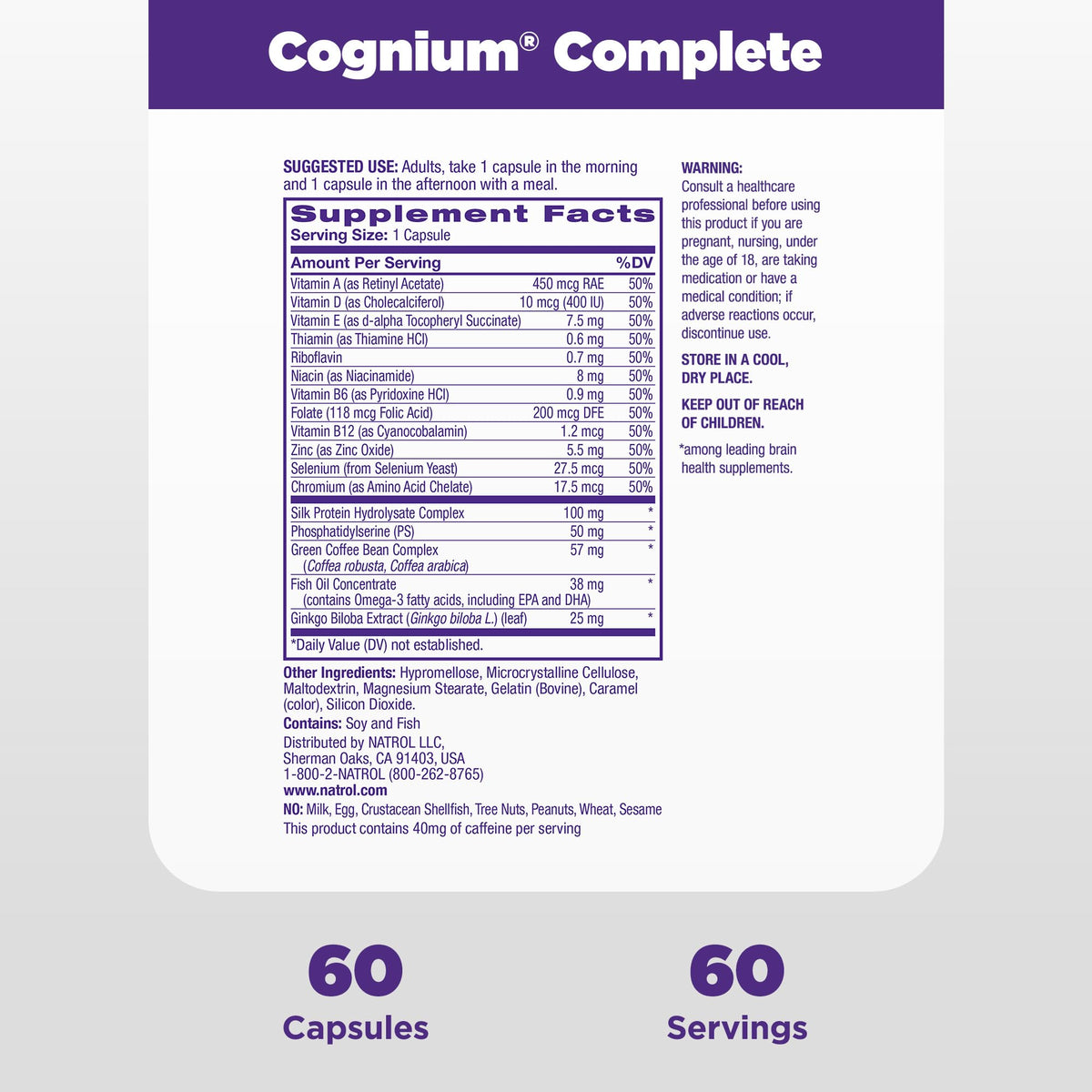 Natrol Cognium Complete, Dietary Supplement for Brain Health, Brain Health Supplements for Adults, 60 Capsules, 30 Day Supply NatrolBuy Supplements Australia
