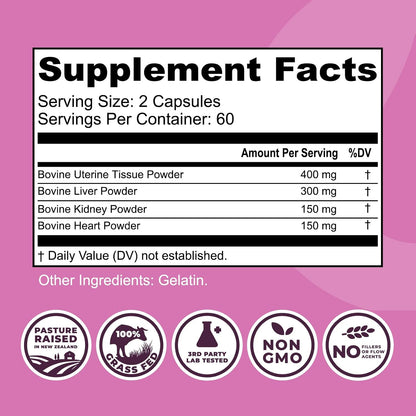 Beef Organ Supplement for Women + Bovine Blood and Beef Liver Supplement- Organic Nutrient Dense Superfood for Overall Energy, Health, & Wellness - No Fillers, Freeze Dried Supplements