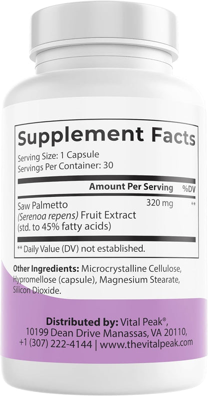 Saw Palmetto for Man & Women - Saw Palmetto Extract 320mg - Prostate Health Supplements for Men & Saw Palmetto for Women Hair Loss - Natural DHT Blocker, Vegan, Non-GMO - 30 Capsules