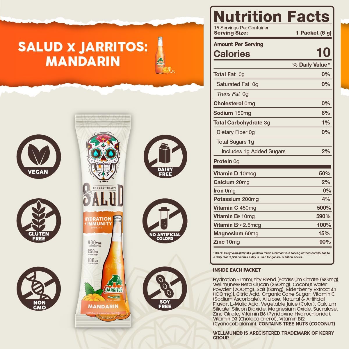 Salud x Jarritos 4-Pack | 2-in-1 Hydration + Immunity (Guava & Mandarin) & Energy + Focus (Fruit Punch & Lime) – 15 Servings Each, Agua Fresca Drink Mix, Non-GMO, Gluten Free, Vegan, Low Calorie, 1g o