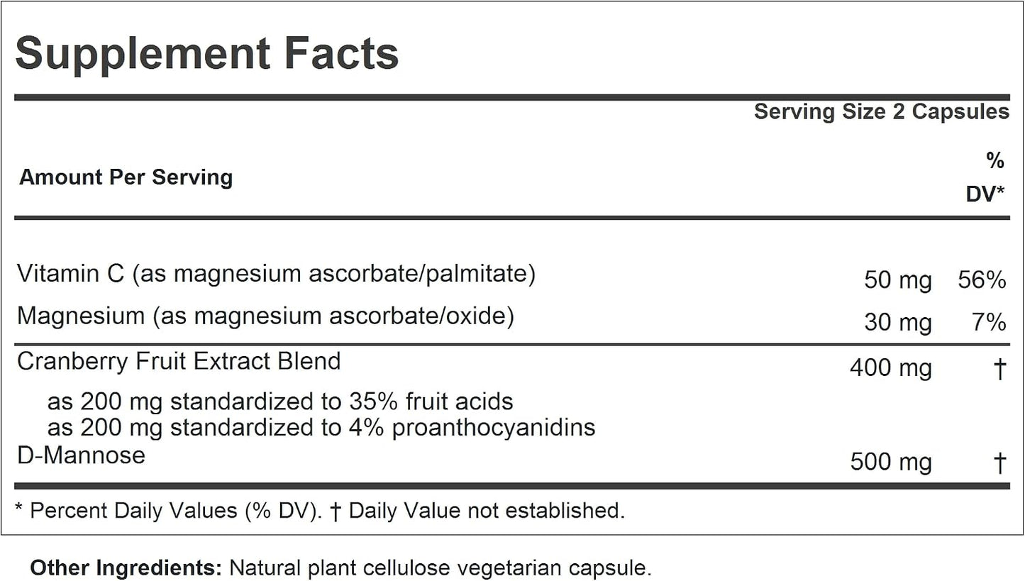 Andrew Lessman ProCaps Cranberry with D-Mannose 60 Capsules | Standardized cranberry, D-Mannose, Vitamin C & Magnesium. Urinary tract support without cranberry juice sugar or calories.