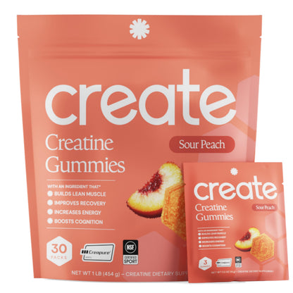 Create Creatine Gummies – Single-Serve Packs – 30ct – Variety Pack | NSF Certified for Sport – Made with Creatine Monohydrate, Vegan & Gluten-Free, Anti-Melting Formula, 3 Gummies per Pack